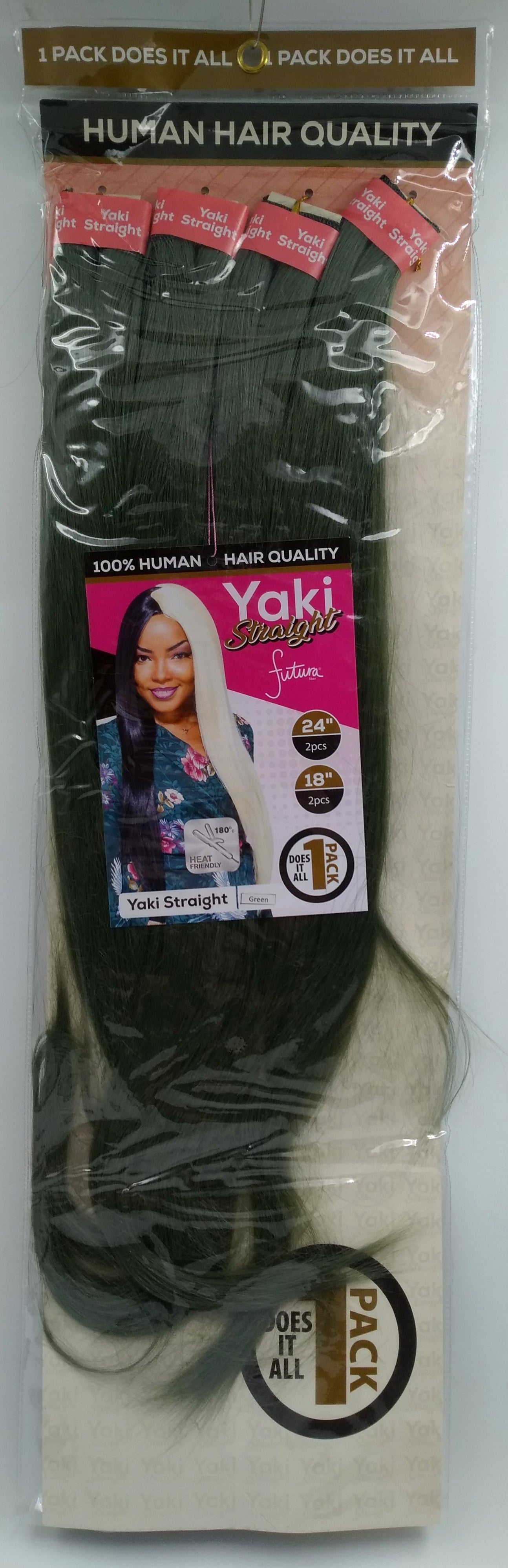 (HAIR HUMAN) Darling Yaki Straight Human Hair Quality 18/24'' Col. Green.