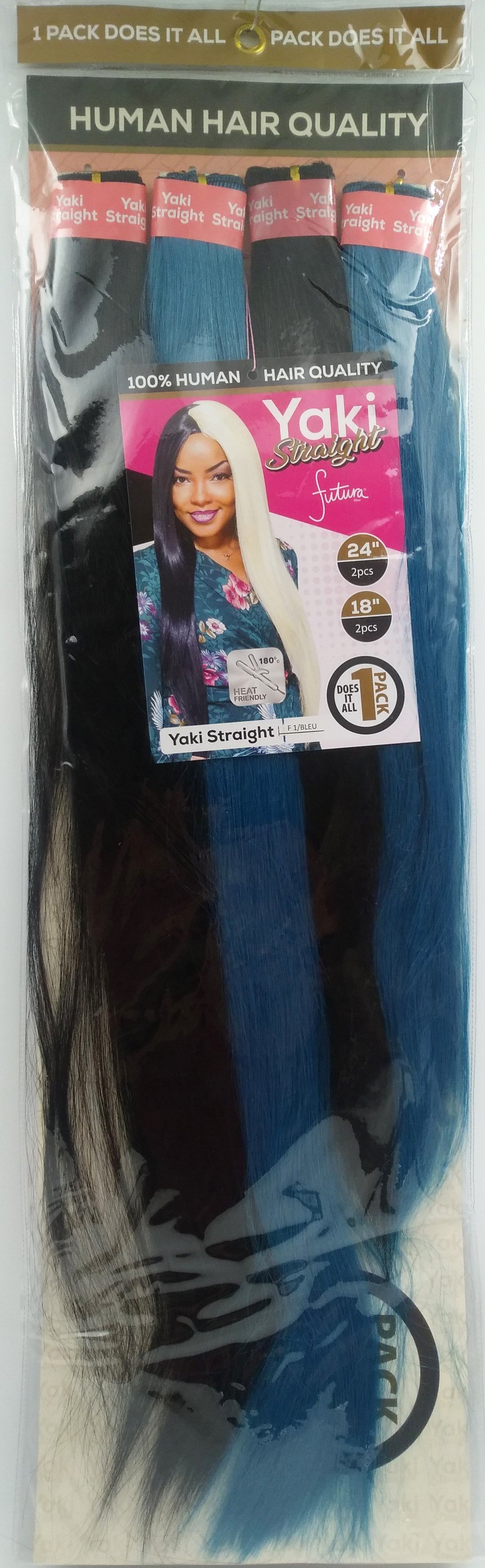 (HAIR HUMAN) Darling Yaki Straight Human Hair Quality 18/24'' F1/Blue.