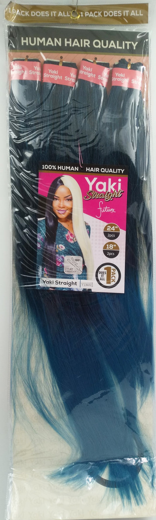 (HAIR HUMAN) Darling Yaki Straight Human Hair Quality 18/24'' T1/Blue.