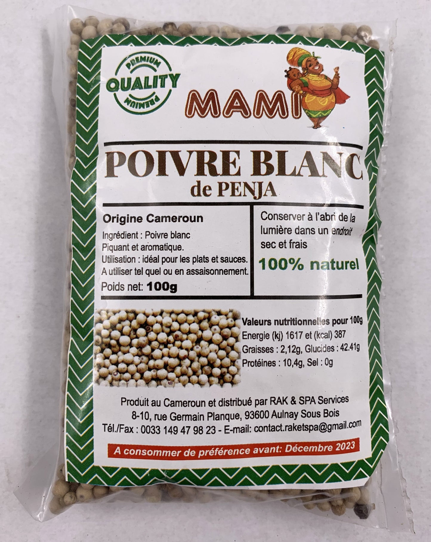 (CONDIMENTS SEASONING) Pepper White Penja - Poivre Blanc de Penja BOX 10 x 100 gr.